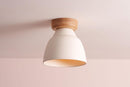 White Small Element Flush Mount Ceiling Light in Ceramic and Oak by StudioHaran