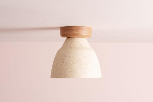 Speckled Cream Matt Small Element Flush Mount Ceiling Light in Ceramic and Oak by StudioHaran