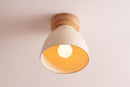 Speckled Cream Matt Small Element Flush Mount Ceiling Light in Ceramic and Oak by StudioHaran