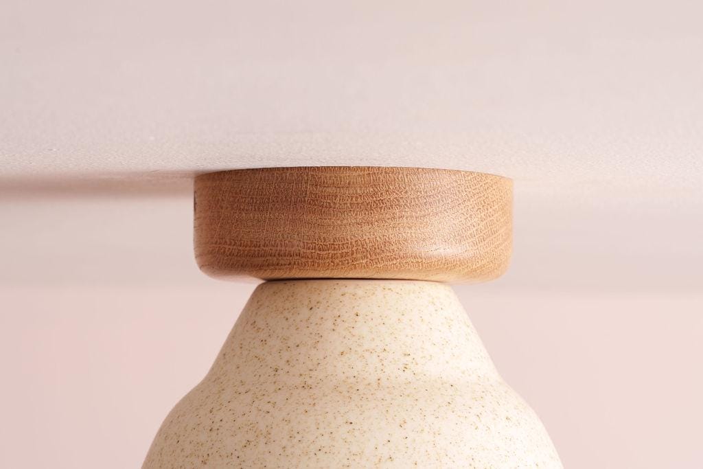 Speckled Cream Matt Small Element Flush Mount Ceiling Light in Ceramic and Oak by StudioHaran
