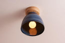 Blue Small Element Flush Mount Ceiling Light in Ceramic and Oak by StudioHaran