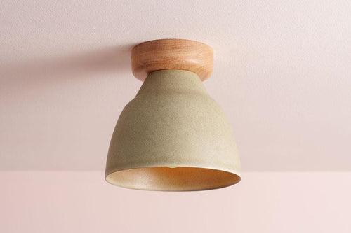 Green Small Element Flush Mount Ceiling Light in Ceramic and Oak by StudioHaran
