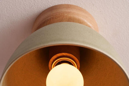 Green Small Element Flush Mount Ceiling Light in Ceramic and Oak by StudioHaran