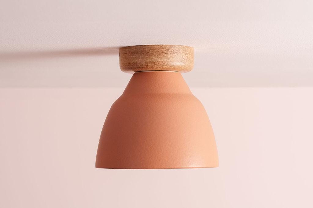 Terracotta Small Element Flush Mount Ceiling Light in Ceramic and Oak by StudioHaran