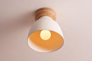 White Small Element Flush Mount Ceiling Light in Ceramic and Oak by StudioHaran