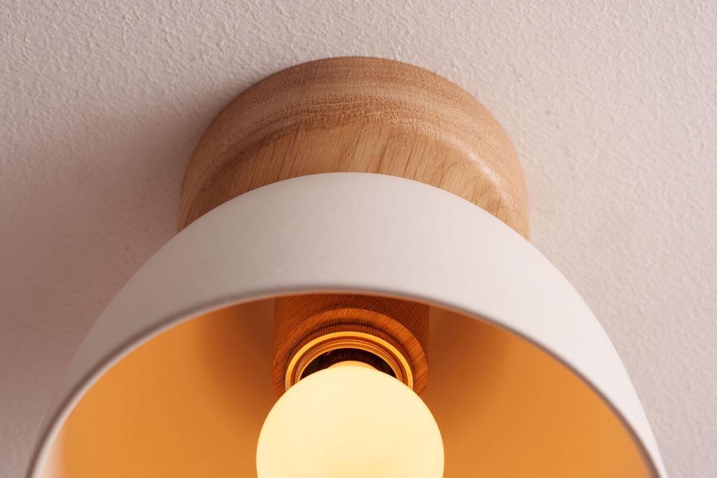 White Small Element Flush Mount Ceiling Light in Ceramic and Oak by StudioHaran