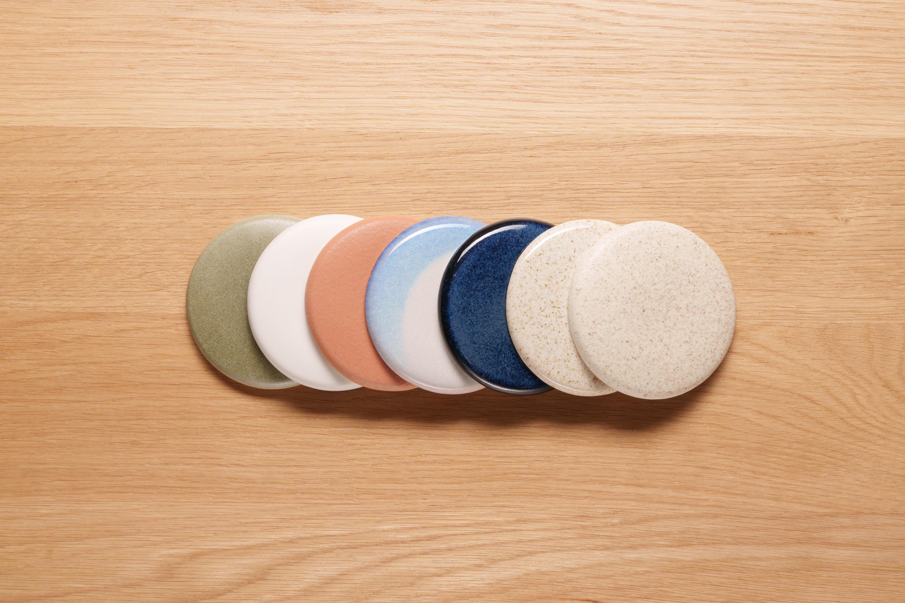 Terracotta Small Element Flush Mount Ceiling Light in Ceramic and Oak by StudioHaran