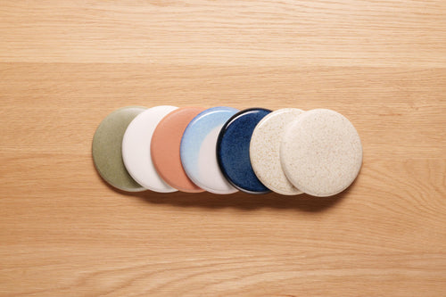 Speckled Cream Gloss Small Element Flush Mount Ceiling Light in Ceramic and Oak by StudioHaran