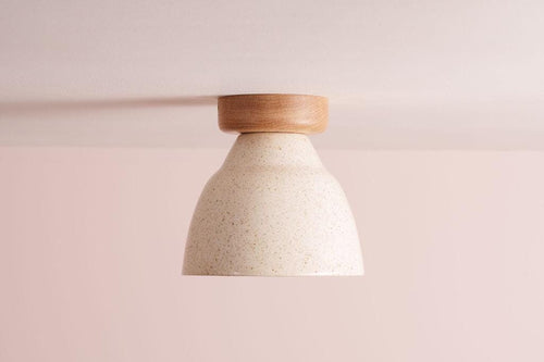 Speckled Cream Gloss Small Element Flush Mount Ceiling Light in Ceramic and Oak by StudioHaran