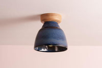 Blue Small Element Flush Mount Ceiling Light in Ceramic and Oak