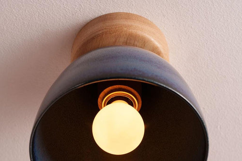 Blue Small Element Flush Mount Ceiling Light in Ceramic and Oak by StudioHaran