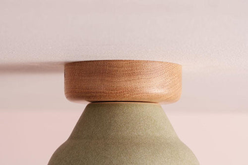 Green Small Element Flush Mount Ceiling Light in Ceramic and Oak by StudioHaran
