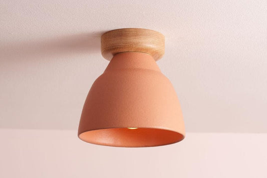 Terracotta Small Element Flush Mount Ceiling Light in Ceramic and Oak by StudioHaran
