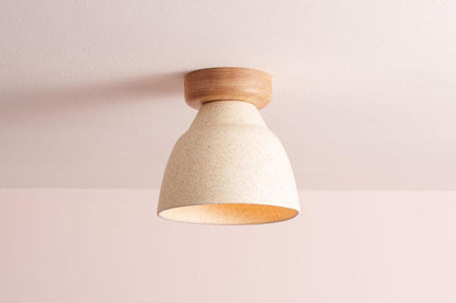 Speckled Cream Matt Small Element Flush Mount Ceiling Light in Ceramic and Oak by StudioHaran