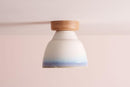 Blue and White Small Element Flush Mount Ceiling Light in Ceramic and Oak by StudioHaran