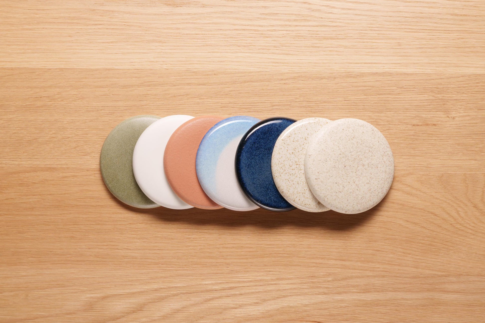 Blue and White Small Element Flush Mount Ceiling Light in Ceramic and Oak by StudioHaran