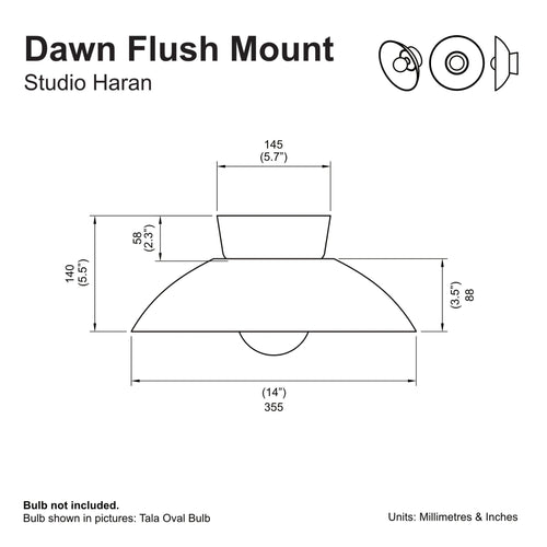 Blue and White Dawn Flush Mount Ceiling Light in Ceramic and Oak by StudioHaran
