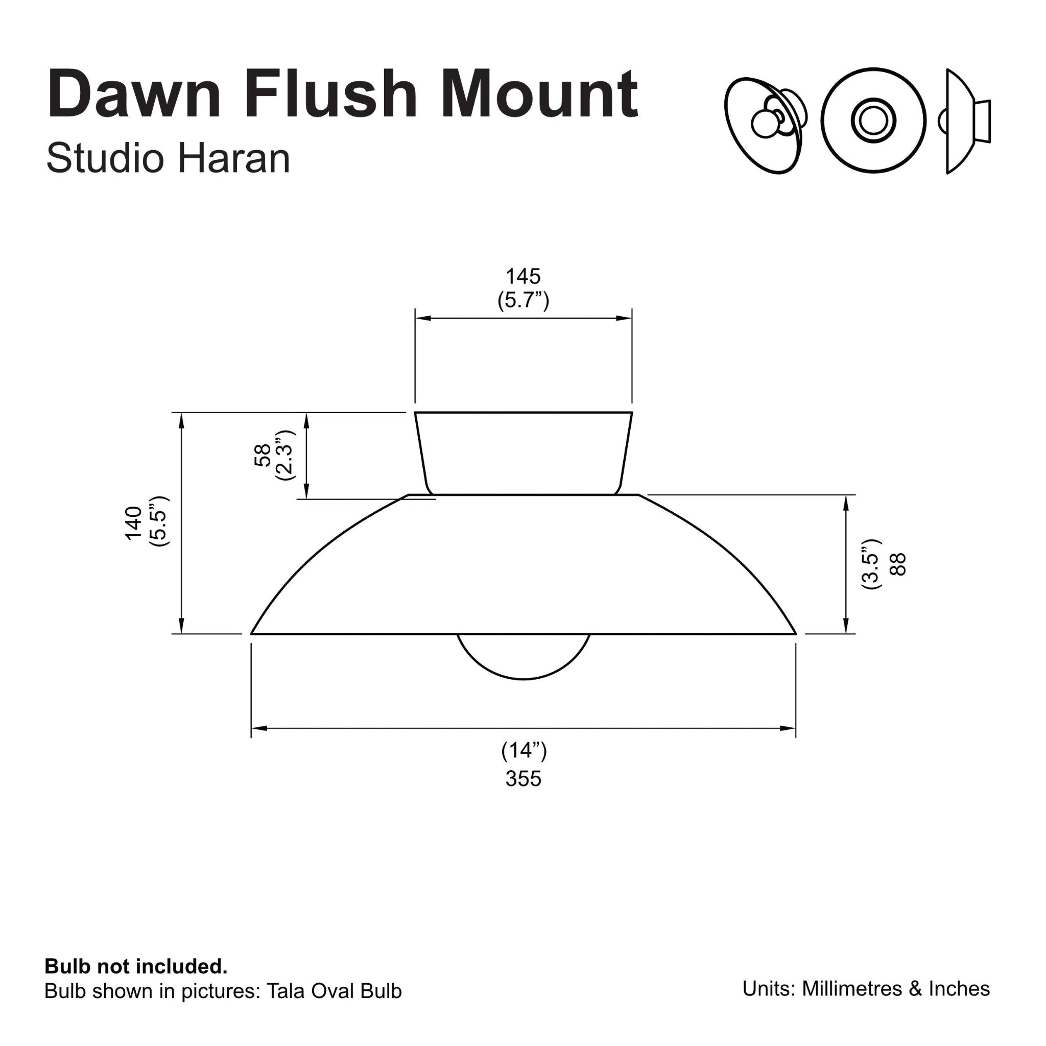Blue and White Dawn Flush Mount Ceiling Light in Ceramic and Oak by StudioHaran