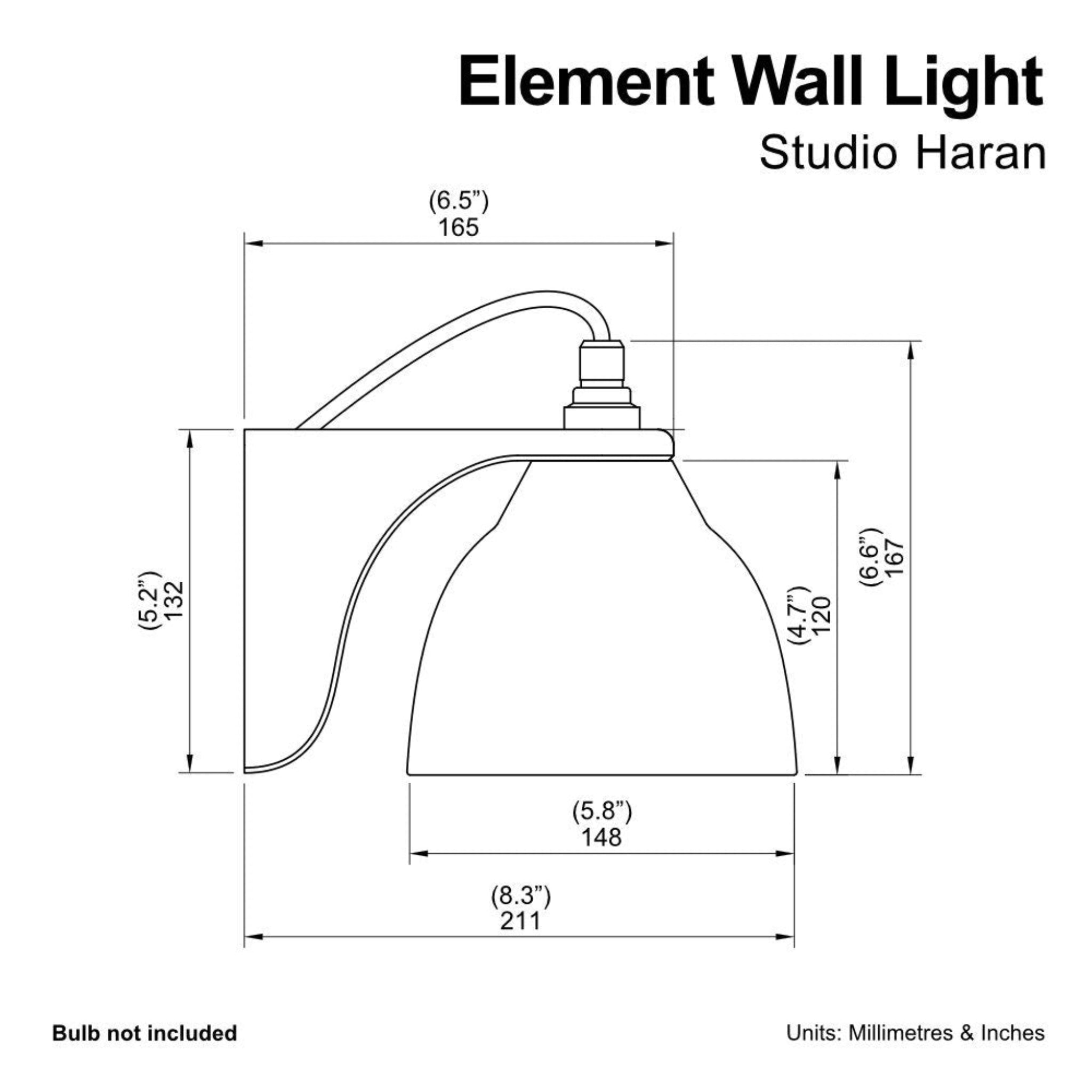 Technical drawing of an Element Wall Light with dimensions labeled