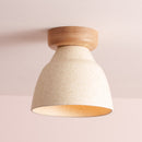 Speckled Cream Matt Small Element Flush Mount Ceiling Light in Ceramic and Oak