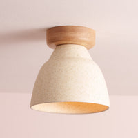 Speckled Cream Matt Small Element Flush Mount Ceiling Light in Ceramic and Oak