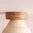 Speckled Cream Matt Small Element Flush Mount Ceiling Light in Ceramic and Oak
