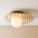 Speckled Cream Matt Towan Ceiling Light in Solid Ceramic and Oak
