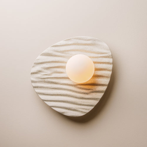 Speckled Cream Matt Towan Wall Light in Ceramic and Oak