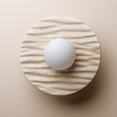 Speckled Cream Matt Porth Flush Mount Wall Light in Ceramic and Oak