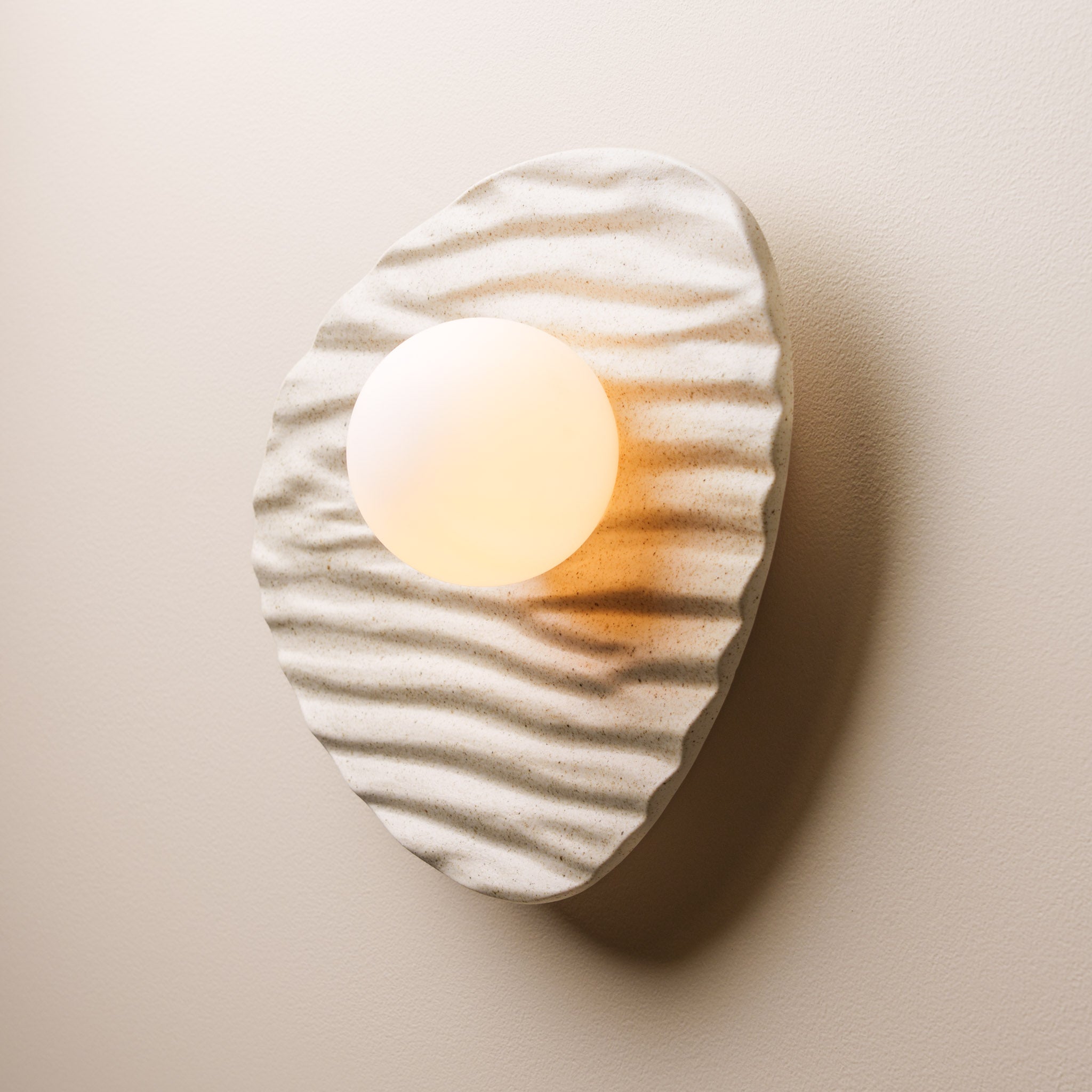 Speckled Cream Matt Towan Wall Light in Ceramic and Oak