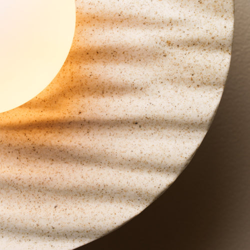 Speckled Cream Matt Porth Flush Mount Wall Light in Ceramic and Oak