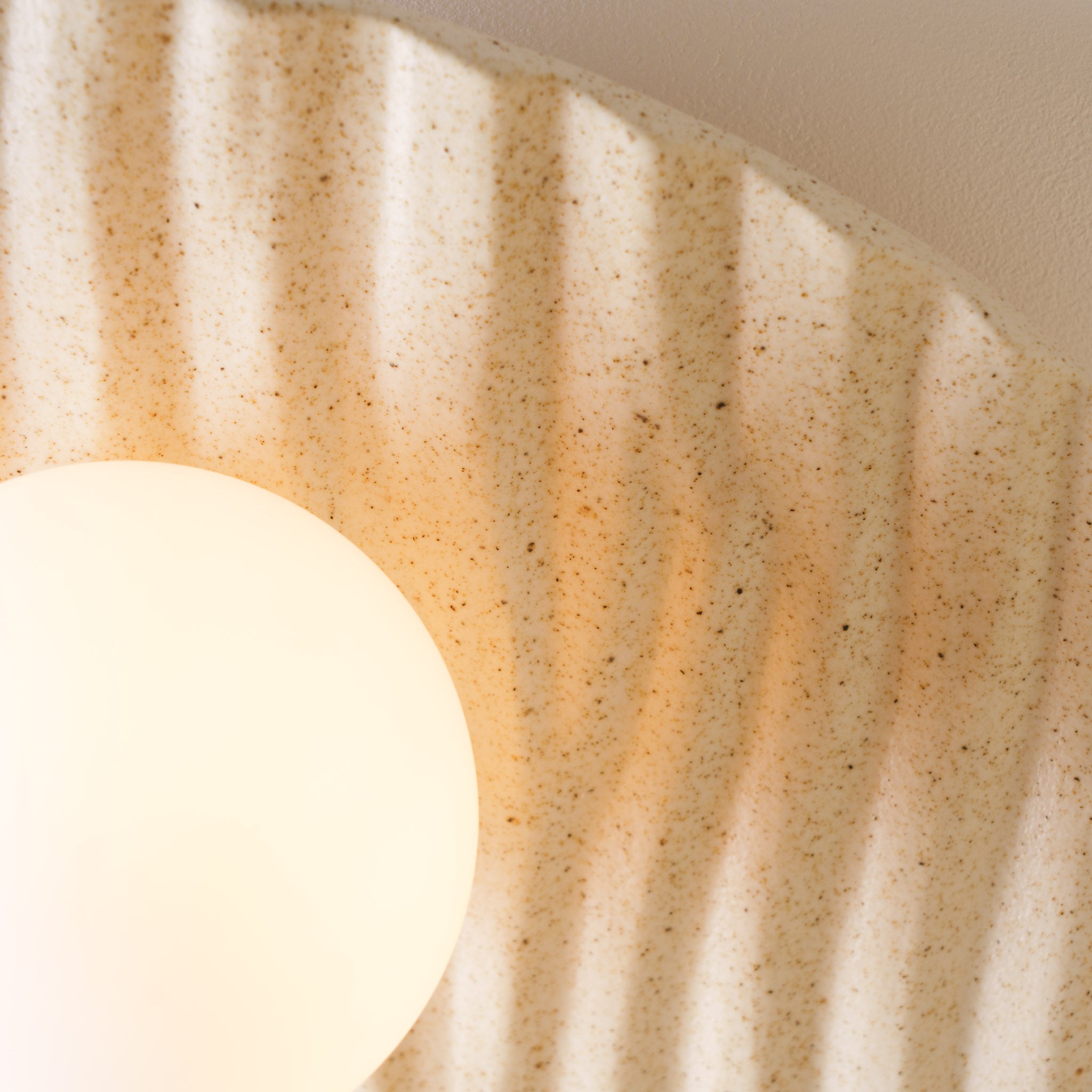 Speckled Cream Matt Towan Ceiling Light in Solid Ceramic and Oak