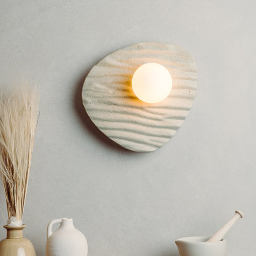 Speckled Cream Matt Towan Wall Light in Ceramic and Oak