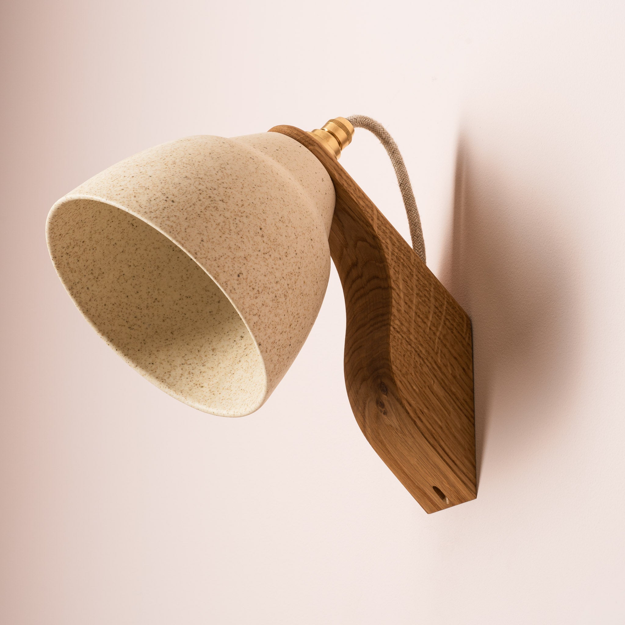Speckled Cream Matt Element Wall Light in Ceramic and Oak