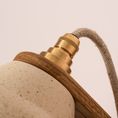 Speckled Cream Matt Element Wall Light in Ceramic and Oak