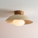 Speckled Cream Matt Dawn Flush Mount Ceiling Light in Ceramic and Oak