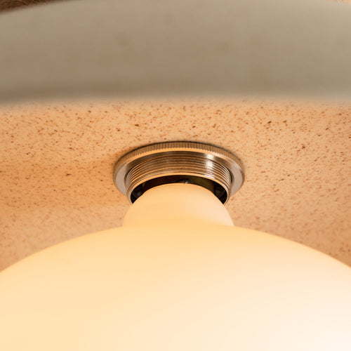Speckled Cream Matt Dawn Flush Mount Ceiling Light in Ceramic and Oak