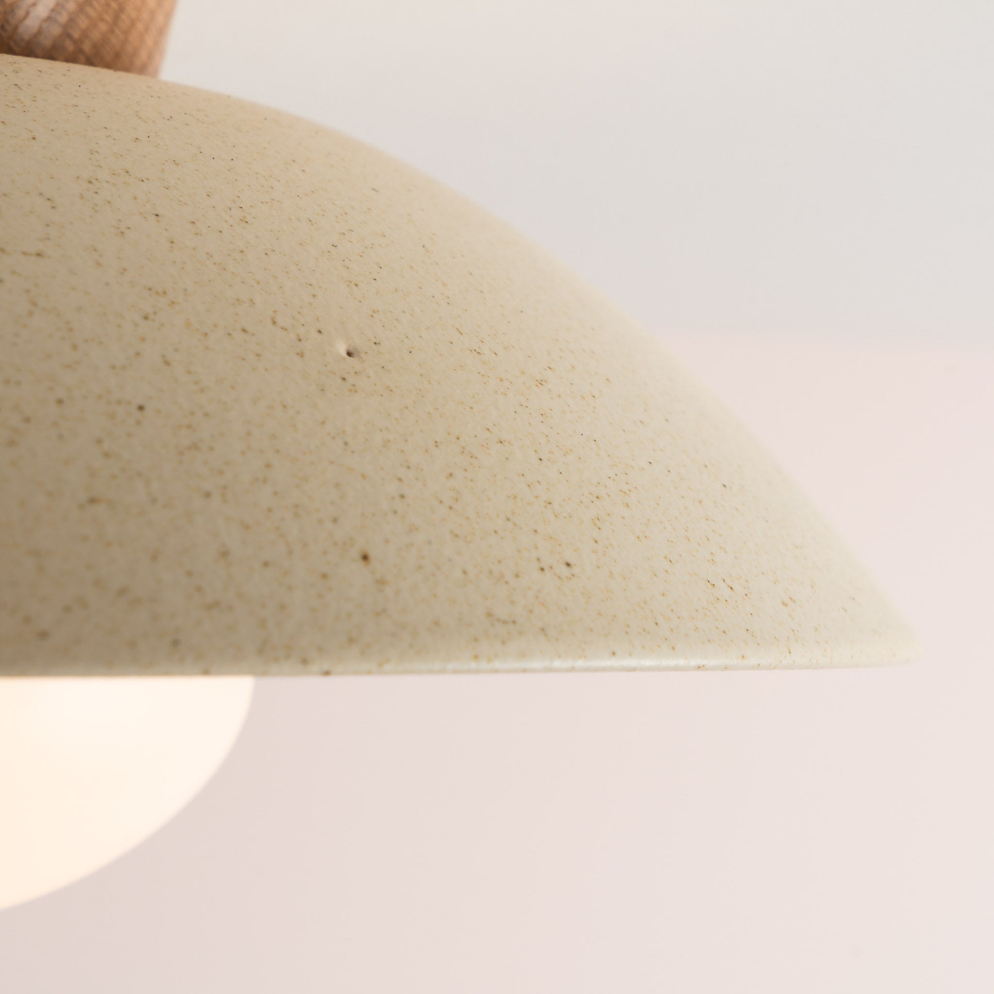 Speckled Cream Matt Dawn Flush Mount Ceiling Light in Ceramic and Oak