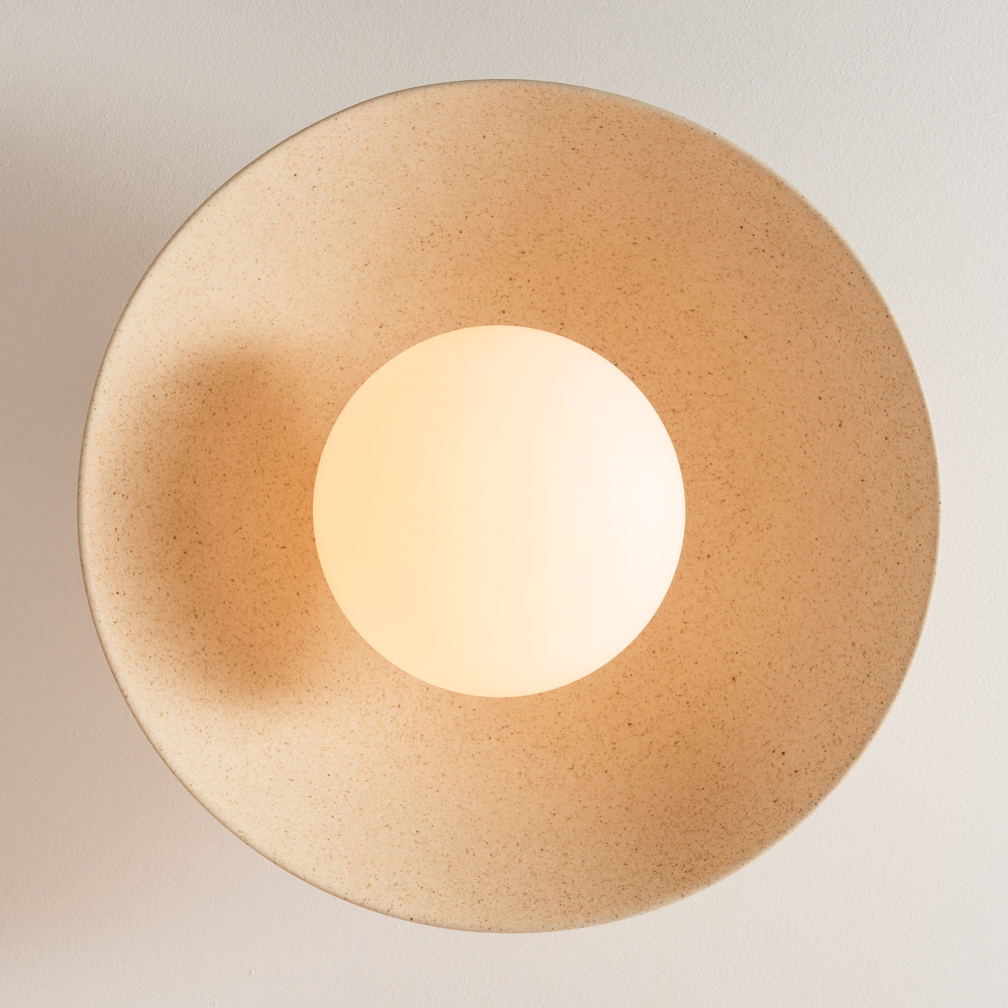 Speckled Cream Matt Dawn Flush Mount Ceiling Light in Ceramic and Oak