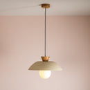 Speckled Cream Matt Dawn Pendant Light in Ceramic and Oak