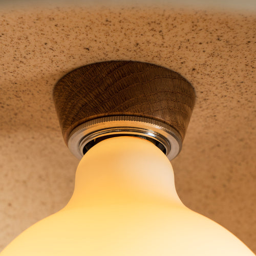 Speckled Cream Matt Dawn Pendant Light in Ceramic and Oak