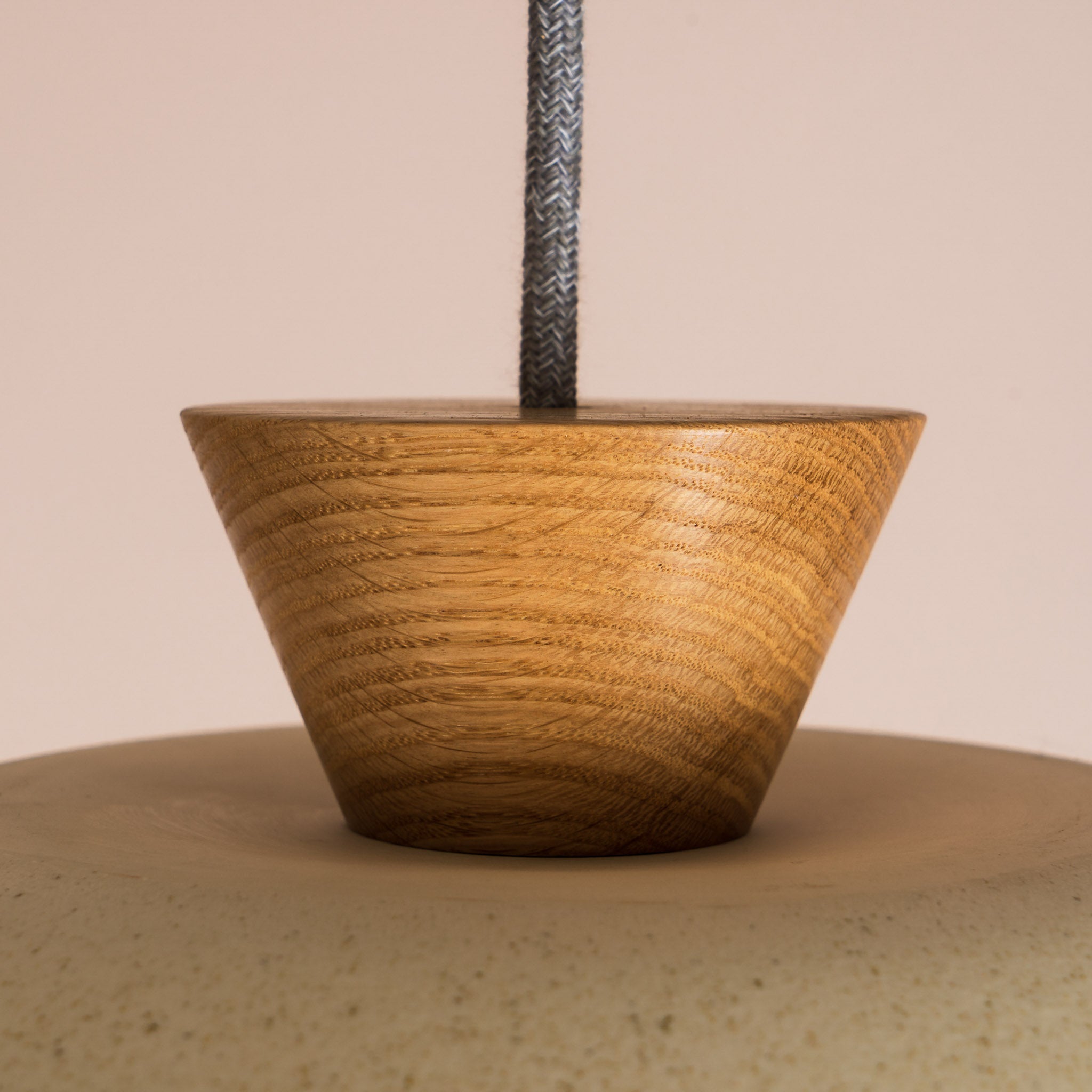 Speckled Cream Matt Dawn Pendant Light in Ceramic and Oak
