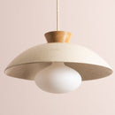 Speckled Cream Matt Dawn Pendant Light in Ceramic and Oak