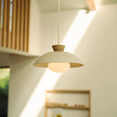 Speckled Cream Matt Dawn Pendant Light in Ceramic and Oak