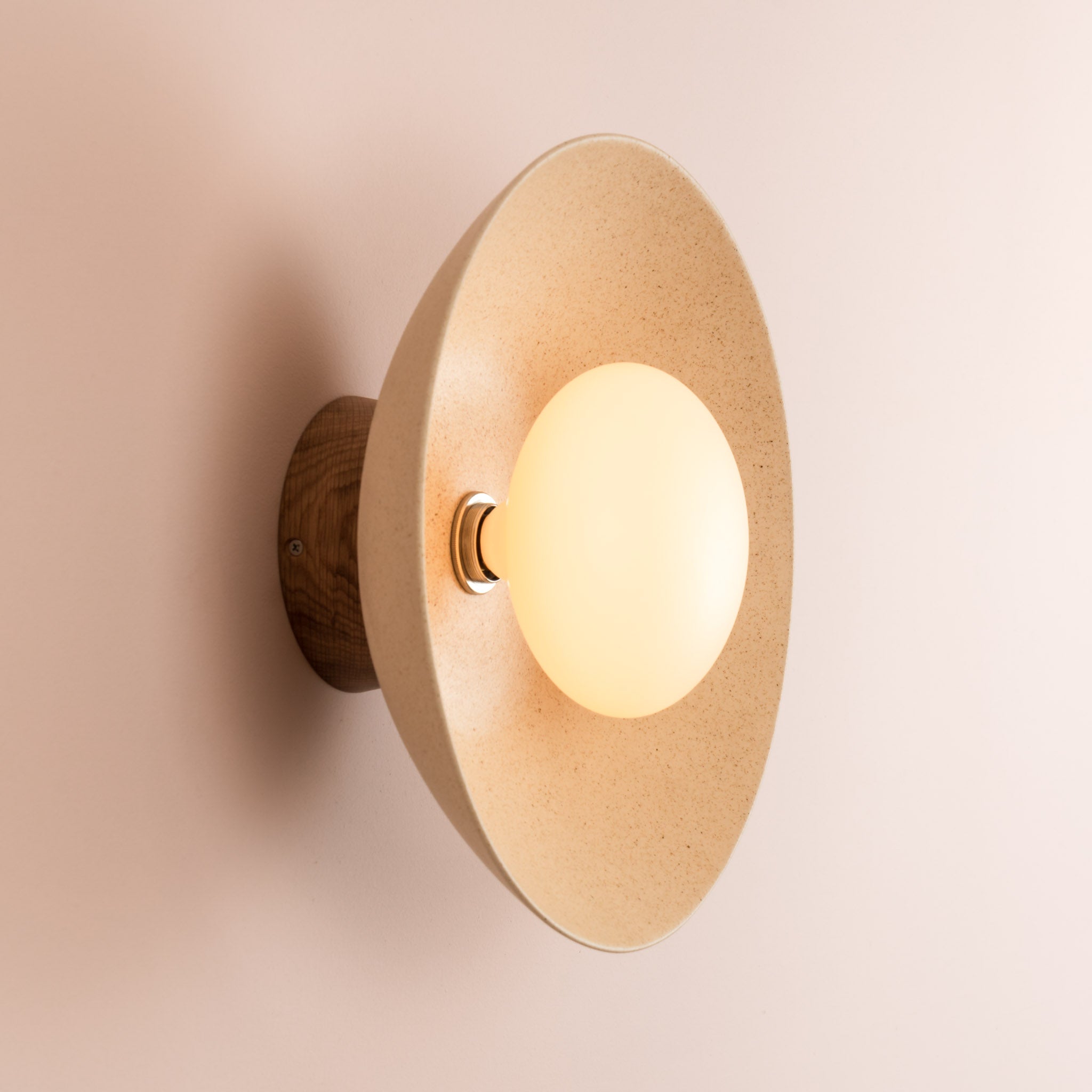Speckled Cream Matt Dawn Wall Light Sconce in Ceramic and Oak