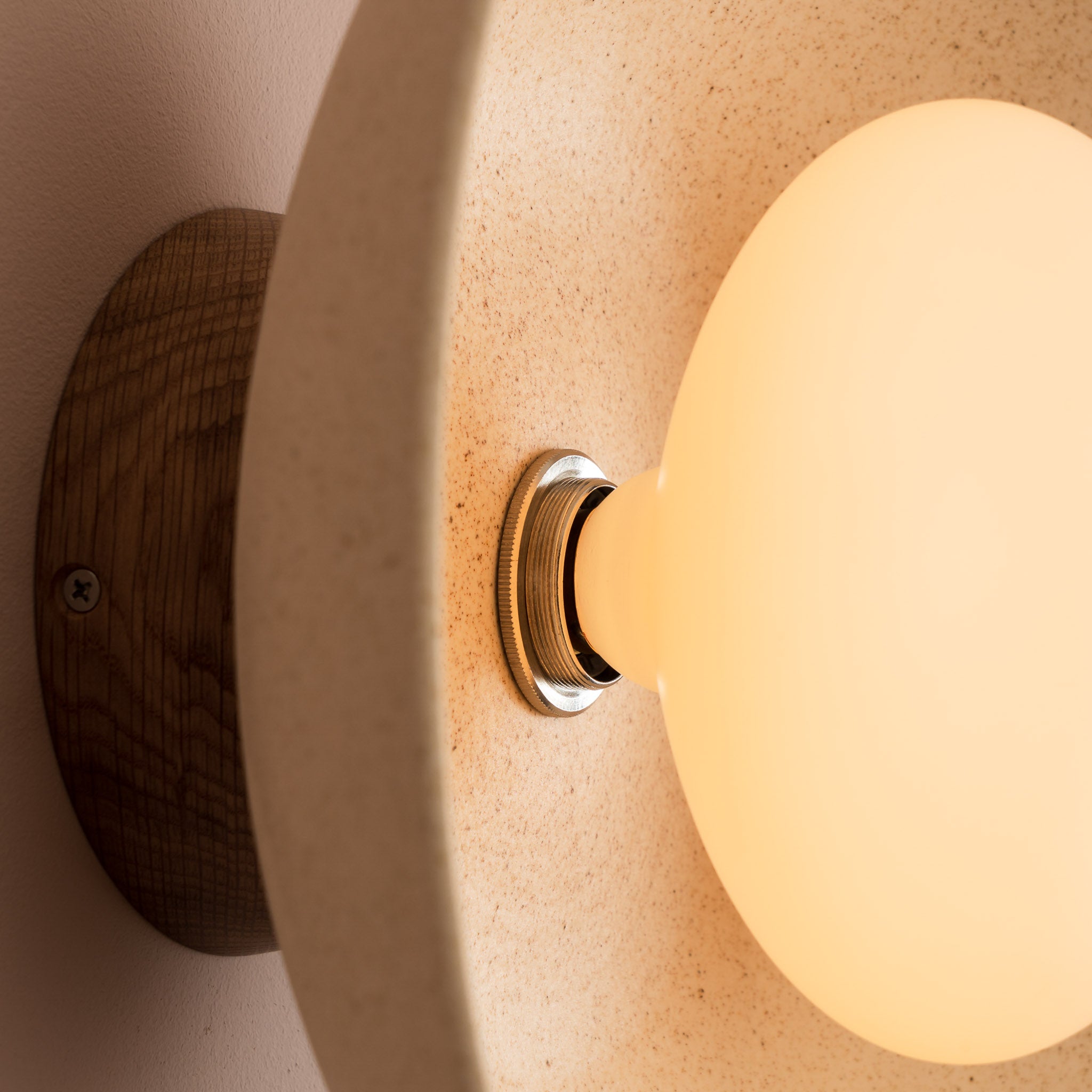Speckled Cream Matt Dawn Wall Light Sconce in Ceramic and Oak