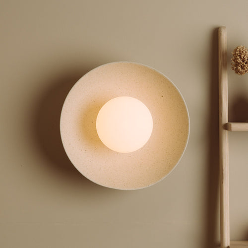 Speckled Cream Matt Dawn Wall Light Sconce in Ceramic and Oak