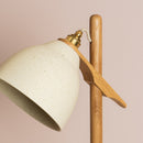 Speckled Cream Matt Element Floor Lamp in Solid Oak Wood and Ceramic
