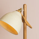Speckled Cream Matt Element Floor Lamp in Solid Oak Wood and Ceramic