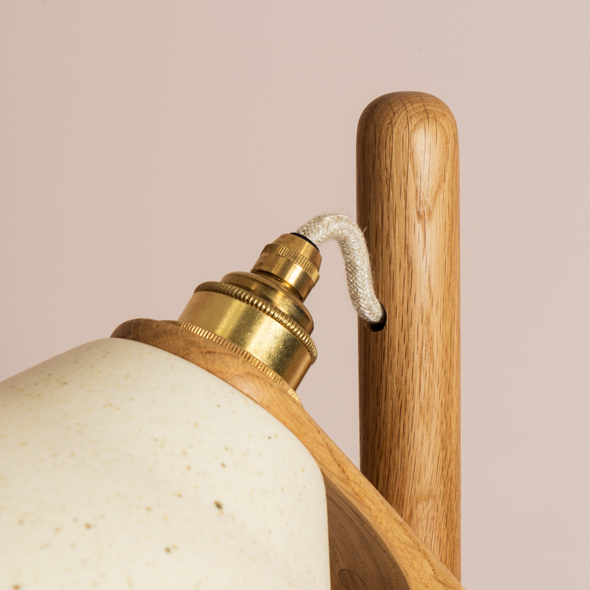 Speckled Cream Matt Element Floor Lamp in Solid Oak Wood and Ceramic